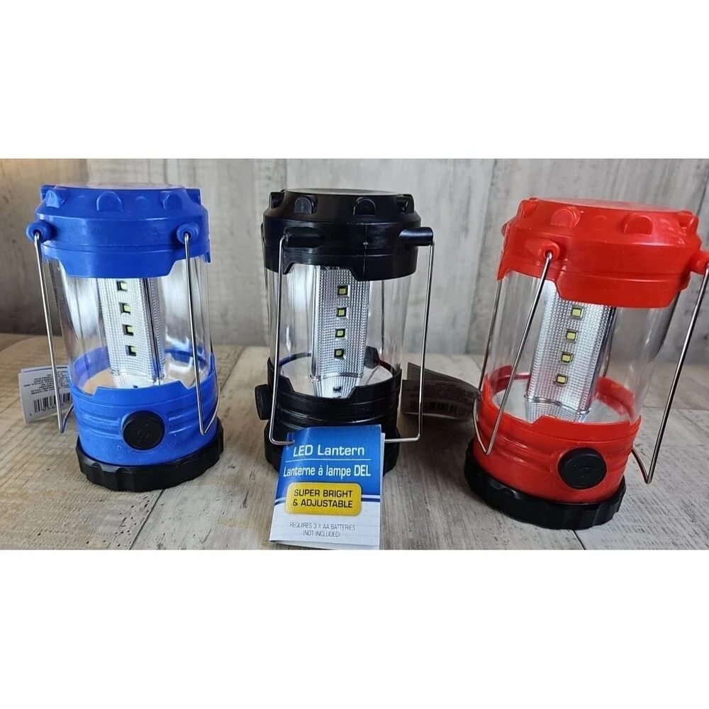 Lot of 3 Camping - Utility LED Lanterns AA Battery Powered, Red Blue Black New